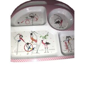 ZARA Home Kids Melamine Divided Plates Set Of 2 Gymnastics Elephant Print NEW